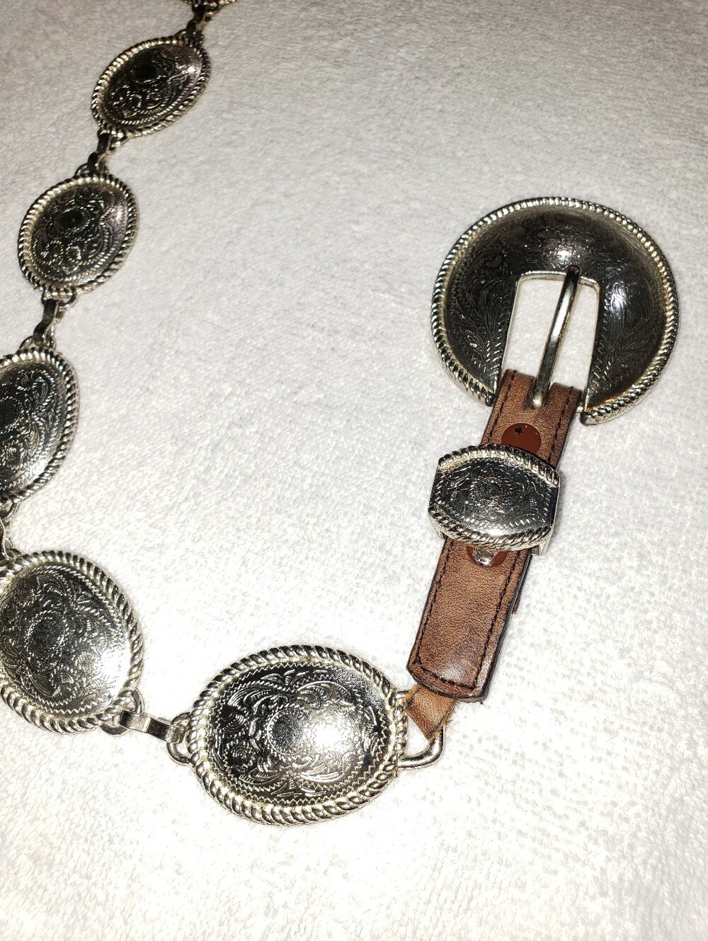 Tony Lama Silver Concho Western Leather Belt with Brown Straps - Picture 5 of 7